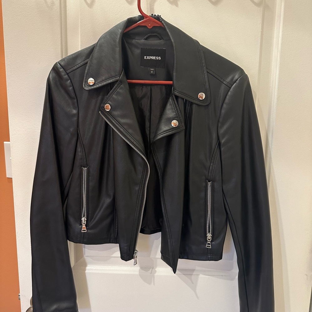 Express Women’s Black Faux Leather Cropped Jacket